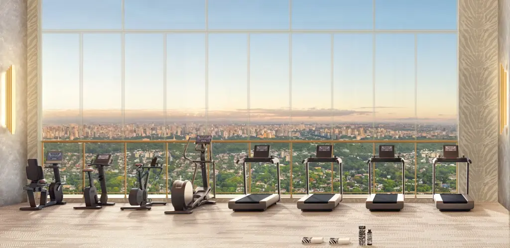 Fitness com vista para o Jardim Europa do CAPRI Cyrela Jardim Europa. Perspectiva artística