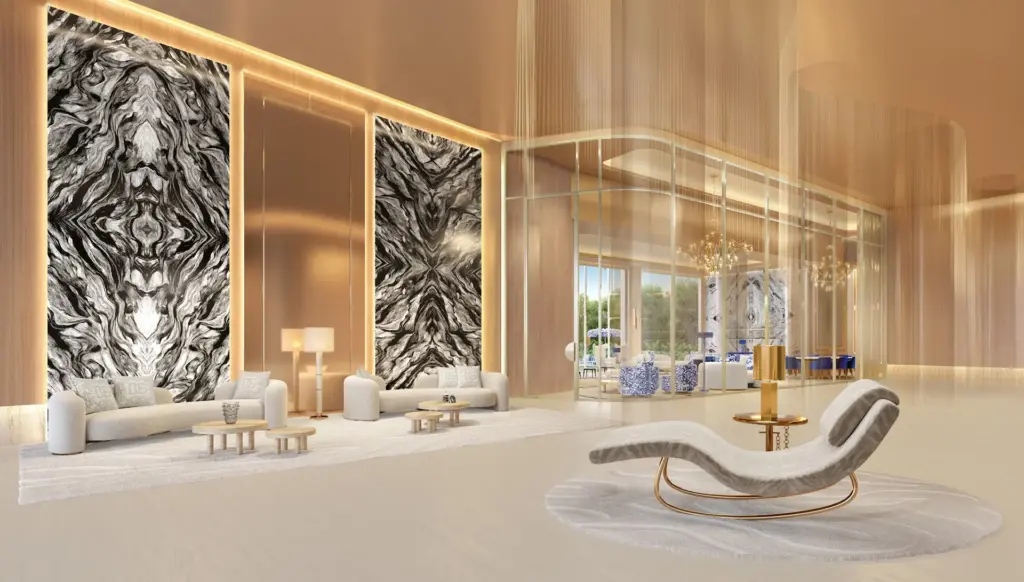 Lobby do CAPRI Cyrela Jardim Europa, Lifestyle by Dolce&Gabbana Casa. Perspectiva artística