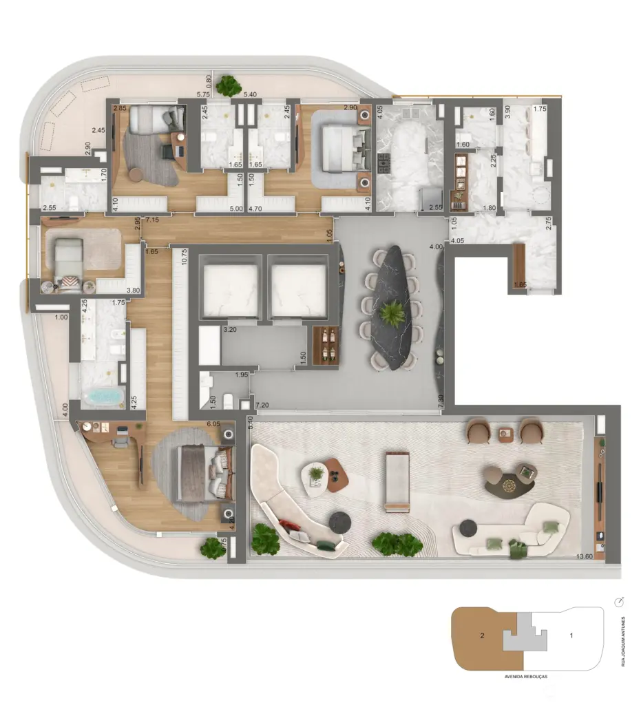 Planta de 339 m² do EPIC Jardim Europa by Pininfarina. Planta ilustrativa
