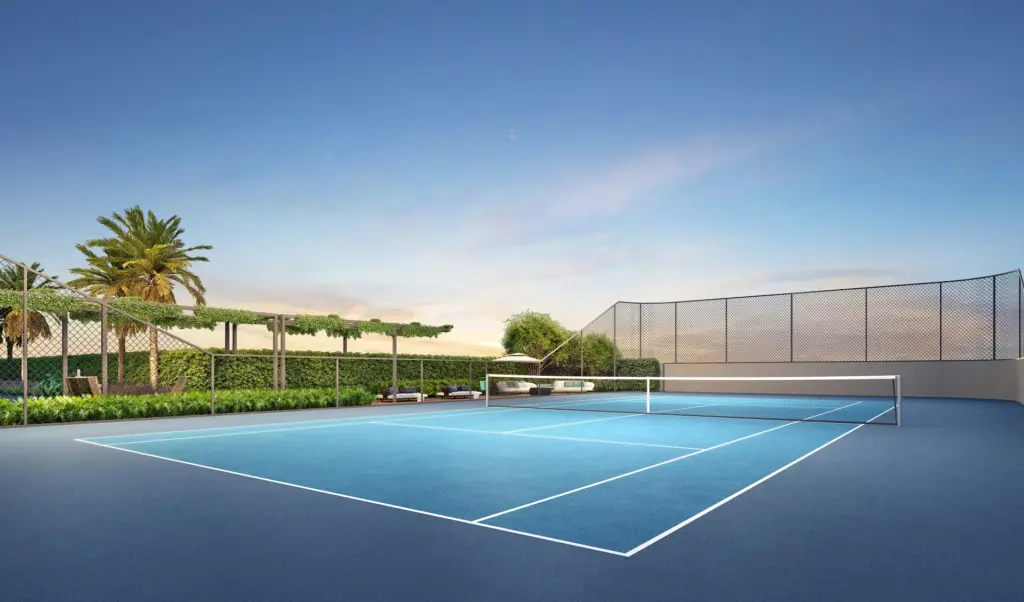 Quadra de tênis do EPIC Jardim Europa by Pininfarina. Perspectiva artística